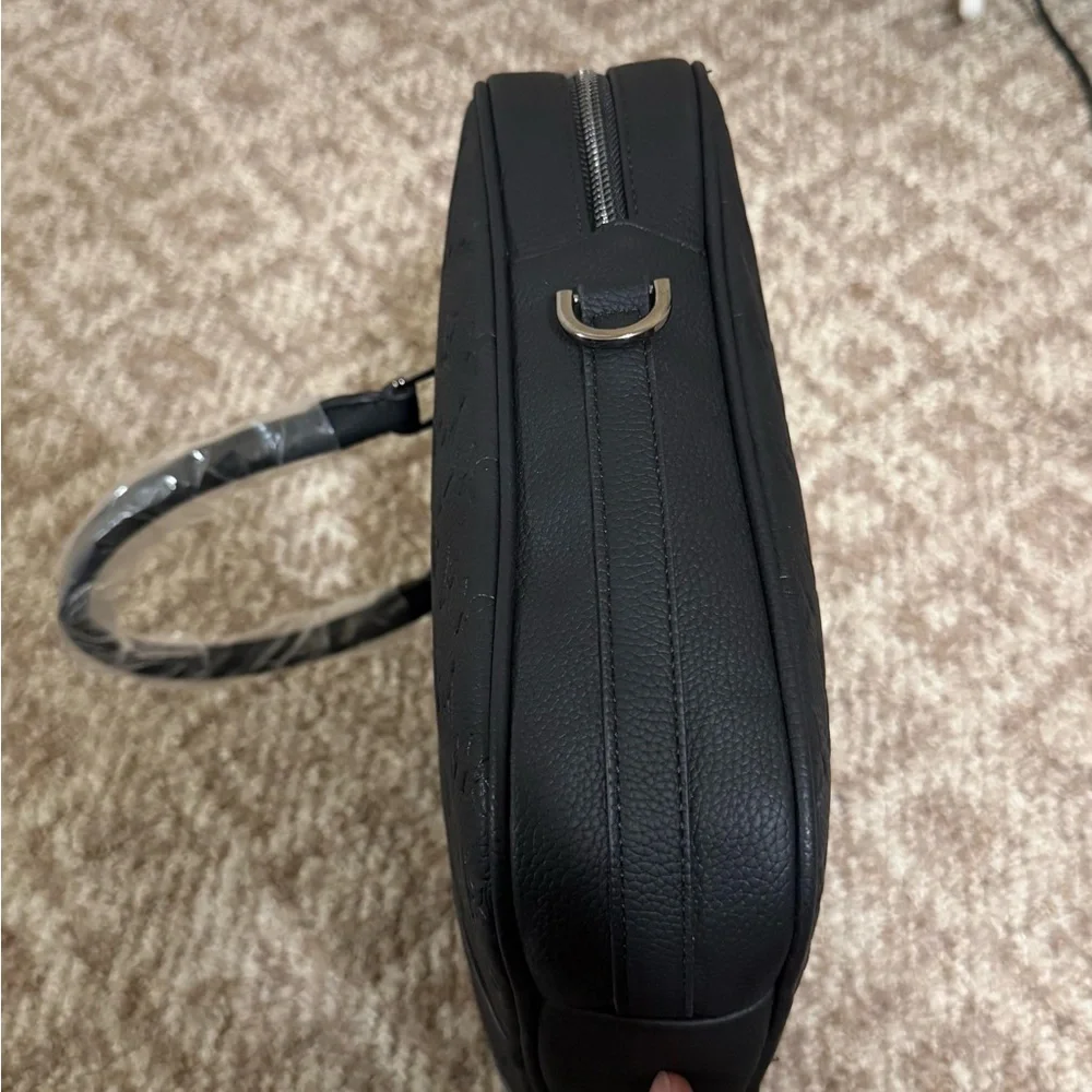 Black Monogram Embossed Leather Briefcase Laptop Bag